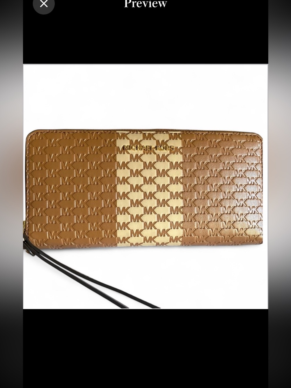 MICHAEL KORS Logo Camel Luggage Jet Set Travel Continental Wristlet Wallet EUC